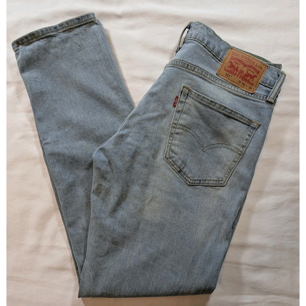 Levi's 511 Slim Fit Jeans Men's 34x32 Light Wash Blue Denim Stretch CW-4416